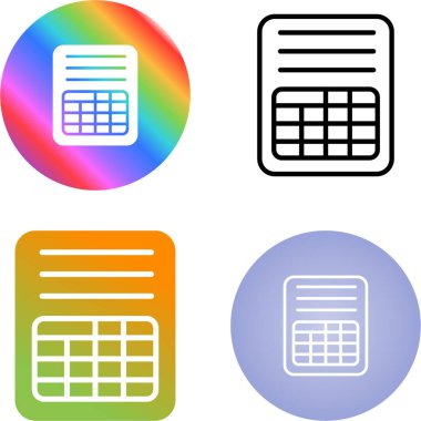 Hesap tablosu simgeleri ayarlandı, vektör illüstrasyonu