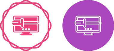 Beyaz ve siyah arkaplanda bilgisayar monitörü ve tornavida simgeleri 