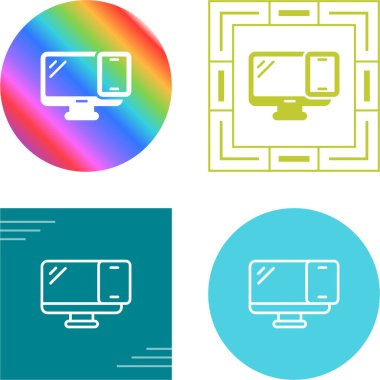 Beyaz arkaplanda izole edilmiş bir ağ simgesi ile satır bilgisayar monitörünü ayarla. Bilgisayar işareti. Simgeleri renklendir. vektör.