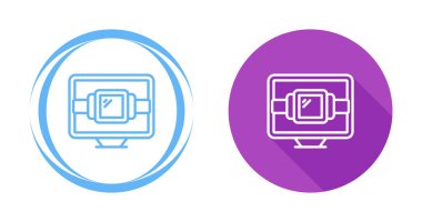 Mavi çizgi akıllı telefon ve mobil akıllı saat simgesi beyaz arkaplanda izole edildi. Akıllı telefon simgesindeki şeylerin interneti. Çember simgeleri. vektör.