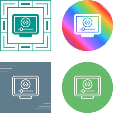 Beyaz arkaplanda video oynatma simgeleri olan bilgisayar monitörleri seti, vektör yanılsaması    