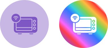 Beyaz arkaplanda izole edilmiş Wi-Fi simgelerine sahip mutfak gereçleri mikrodalgaları 