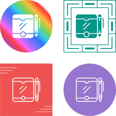 Renkli arkaplanlarda tablet ve stil simgeleri