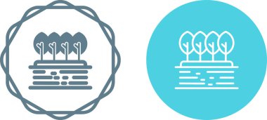 Beyaz arkaplanda izole edilmiş göl simgelerindeki ağaç kümeleri, vektör illüstrasyonu 