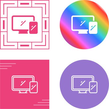 Beyaz arkaplanda bilgisayar monitörü ve akıllı telefon simgeleri, vektör illüstrasyonu