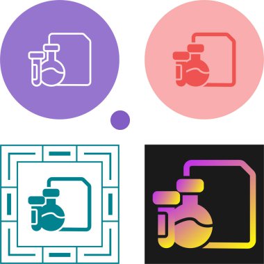 Laboratuvar şişeleri ve belge sembollerinin yer aldığı renkli bilim simgeleri 