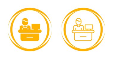 Masalarda çalışan resepsiyonistleri gösteren iki turuncu simge