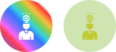 Kafasında ampul vektör simgesi olan bir kafa. Grafik ve web tasarımı için beyaz arkaplanda görüntüleme izole edildi.