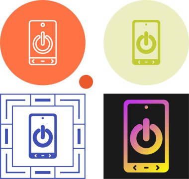 Beyaz arkaplanda güç düğmesi izole edilmiş doğrusal akıllı telefon simgeleri.
