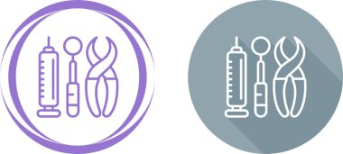 Cerrahi aletler çizgisi simgeleri ayarlandı. Beyaz zemin üzerinde ağ ve mobil için ince çizgi cerrahi araçlar simgesi kullanılabilir