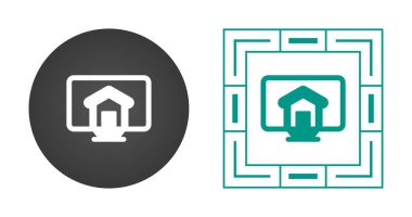 Beyaz arkaplanda izole edilmiş ev simgelerine sahip bilgisayar ekranları, vektör çizimi   