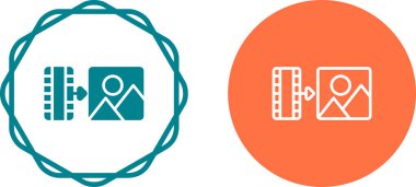 Beyaz arkaplanda film şeritleri ve resim simgeleri kümesi, vektör illüstrasyonu         