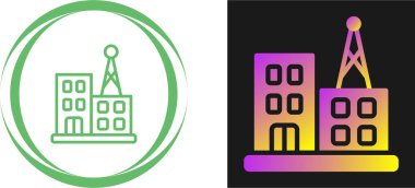 Çizgi şehir binası simgesi beyaz arkaplanda izole edildi. Şehir inşaat konsepti. Renkli taslak konsepti. vektör.