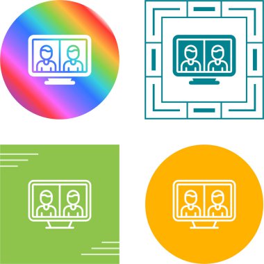 Düz grafik çizimi. Basit ağ simgeleri. bilgisayar monitörleri ve erkek avatarları 