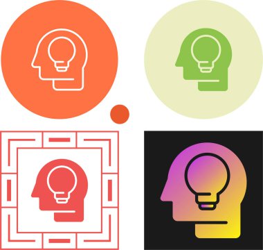 Ampul simgelerine sahip baş, vektör illüstrasyonu