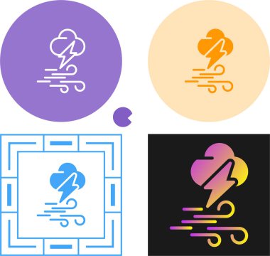 Rüzgar, bulut ve şimşek ikonu beyaz arka planda izole edildi. Vektör illüstrasyonu