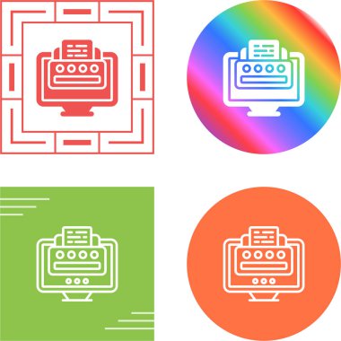 Beyaz arkaplanda bilgisayar ekranı simgesi olan yazıcılardaki belgeler izole edildi. vektör