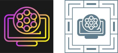 Bilgisayar monitörleri ve film makaraları beyaz arkaplan, vektör illüstrasyonunda simgeler   