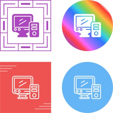 Bilgisayar Basit Simgesi, Beyaz Arkaplanda Vektör İllüstrasyonu 