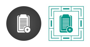 Beyaz arkaplanda izole edilmiş klinik kayıt simgesine sahip siyah çizgi panosu. Sağlık sigortası formu. Tıbbi kontrol işaretleri raporu. Simgeleri renkli çembere ayarla