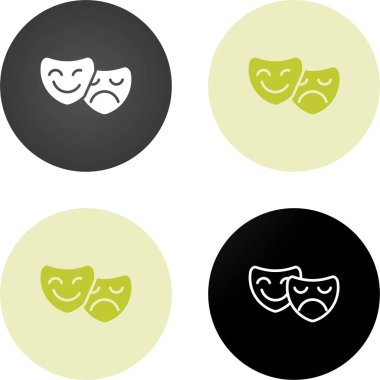 Tiyatro maskeleri beyaz arkaplanda izole edilmiş düz stil simgesi.