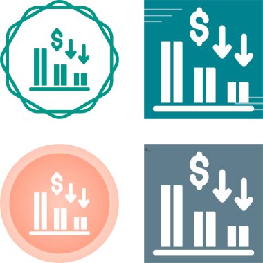 İstatistikler Dolar Vektör Simgesi. Düşen Dolar Para Grafiği