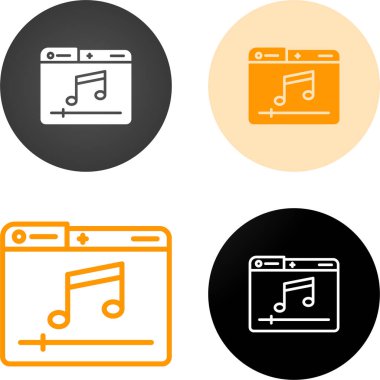 Beyaz arkaplan üzerinde nota simgeleri olan bilgisayar web sayfaları, vektör illüzyonu  