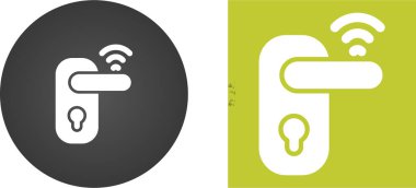 Beyaz arkaplanda izole edilmiş ikonu açmak için kablosuz teknolojiye sahip çizgi dijital kapı kilidi. Kapı kolu tabelası. Güvenlik akıllı ev. Renkli taslak konsepti. Vektör