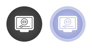 Beyaz arkaplanda video oynatma simgeleri olan bilgisayar monitörleri seti, vektör yanılsaması    