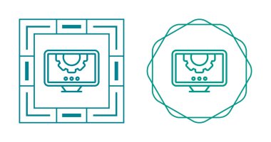 beyaz arkaplanda izole edilmiş vites simgelerine sahip bilgisayar ekranları, vektör illüstrasyonu     