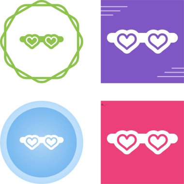 Illustrations of heart-shaped sunglasses in various color palettes.