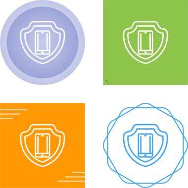 Kalkan simgeli cep telefonu. Akıllı telefon güvenli ve koruma vektör ana hatları işaretli. Vektör illüstrasyonu