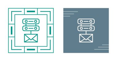 Beyaz arkaplan, vektör illüstrasyonunda veri merkezi ve e-posta harflerinin vektör kümesi       