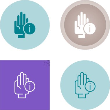 Beyaz arkaplanda insan eli ve uyarı simgeleri, vektör illüzyonu 