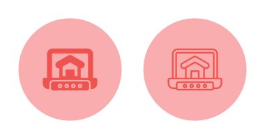 beyaz arkaplanda izole edilmiş ev simgelerine sahip dizüstü bilgisayarlar, vektör illüstrasyonu  