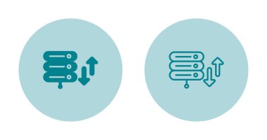 Beyaz arkaplanda sunucu simgeleri ve oklar, vektör illüstrasyonu  