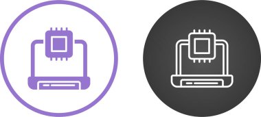 beyaz arkaplanda dizüstü bilgisayarlar ve işlemciler simgeleri, vektör illüstrasyonu