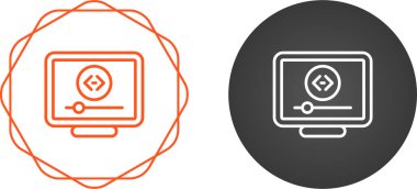 Beyaz arkaplanda video oynatma simgeleri olan bilgisayar monitörleri seti, vektör yanılsaması    