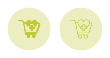 İçinde kalp şekli ve tıbbi haç sembolleri bulunan alışveriş arabaları simgeleri 