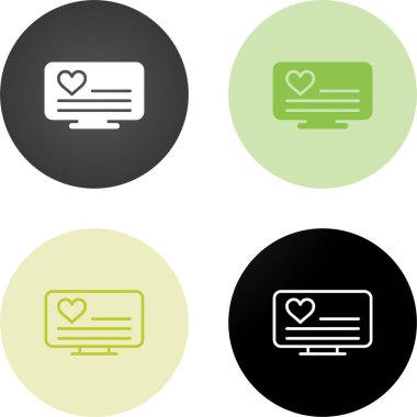 Bilgisayar kalp sembolleri ve sohbet simgeleri ile ayakta duruyor. Vektör illüstrasyonu