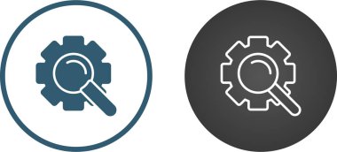 beyaz arkaplanda izole edilmiş dişli simgeli büyüteç