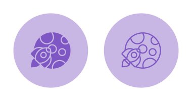 Aylı bir roket gemisi. Beyazda izole edilmiş. Düz çizgi simgesi