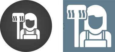 Beyaz Arkaplanda İzole Edilmiş Web için Kadın Temizleyici Vektör Taslak Simgesi  
