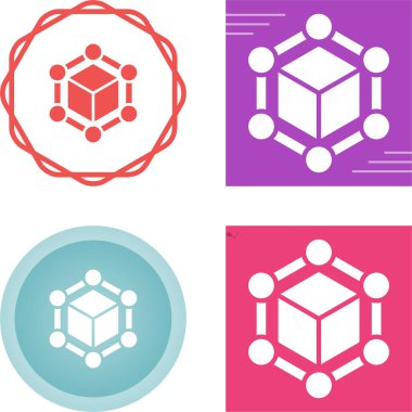 Koyu arkaplanda blok zinciri simgesi logosu konsepti. Kripto para birimi veri imzası tasarımı. Soyut geometrik blok zincir teknolojisi iş tabelası. Vektör illüstrasyonu