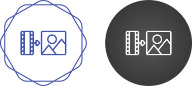 Beyaz arkaplanda film şeritleri ve resim simgeleri kümesi, vektör illüstrasyonu         