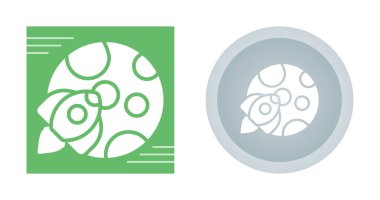 Aylı bir roket gemisi. Beyazda izole edilmiş. Düz çizgi simgesi