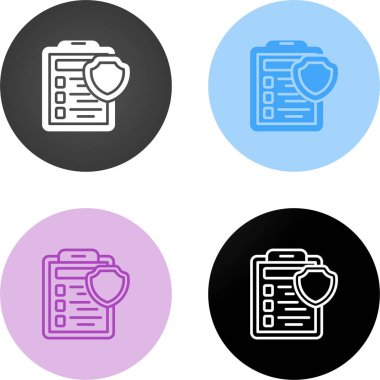 Sigorta poliçesi belgesi kavramında güvenlik kalkanı, Vektör Satırı Simgesi.