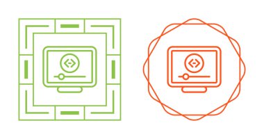 Beyaz arkaplanda video oynatma simgeleri olan bilgisayar monitörleri seti, vektör yanılsaması    