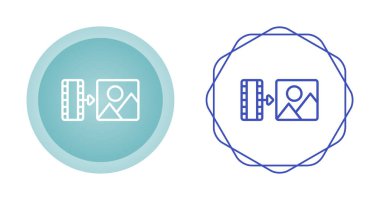 Beyaz arkaplanda film şeritleri ve resim simgeleri kümesi, vektör illüstrasyonu         