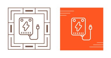 Güç bankası hattı simgesi. Beyaz arkaplanda modaya uygun düz bir sembol. Tasarım için web şarkısı.